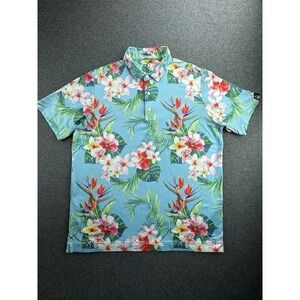 Deolax Golf Polo Shirt Mens‎ Sz XL Loud Tropical Plant Print Performance Stretch